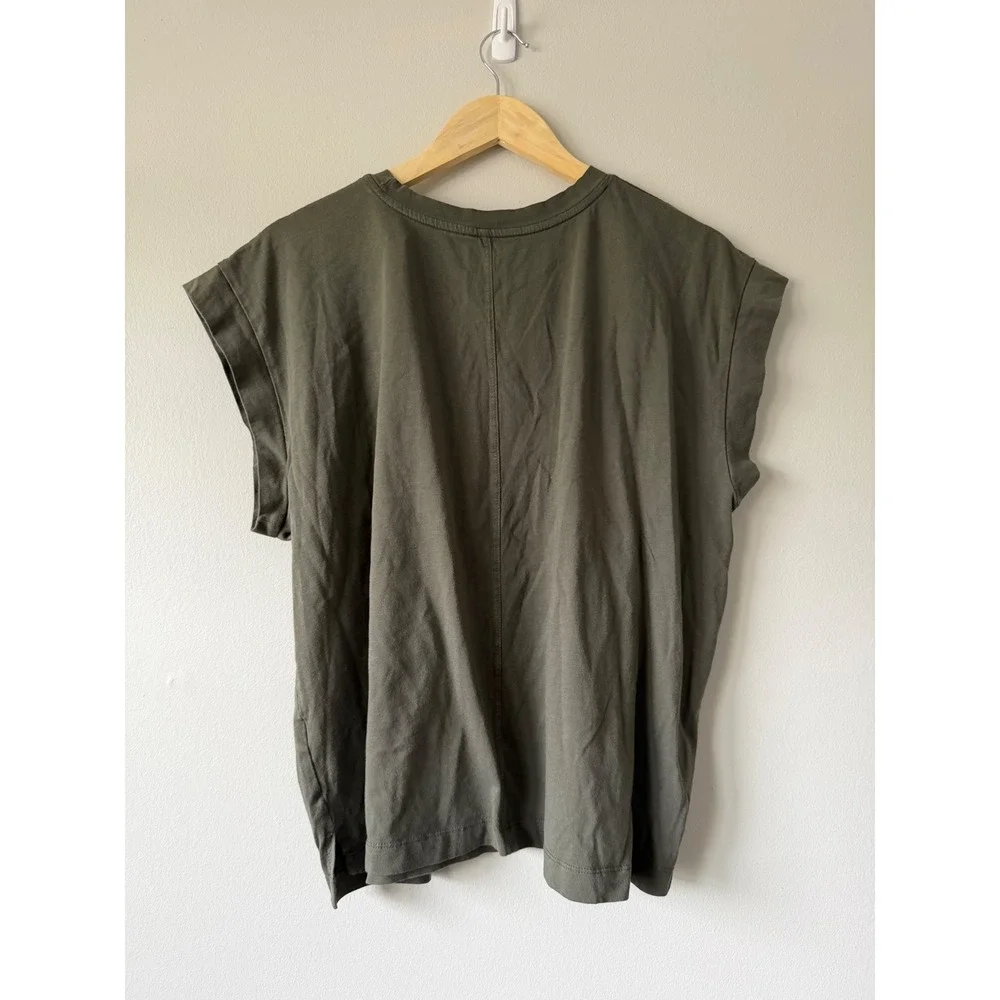 A New Day Womens XXL Olive Green Cuffed Cap Sleeve Muscle Tee Boxy Basic T-Shirt - Picture 5 of 6